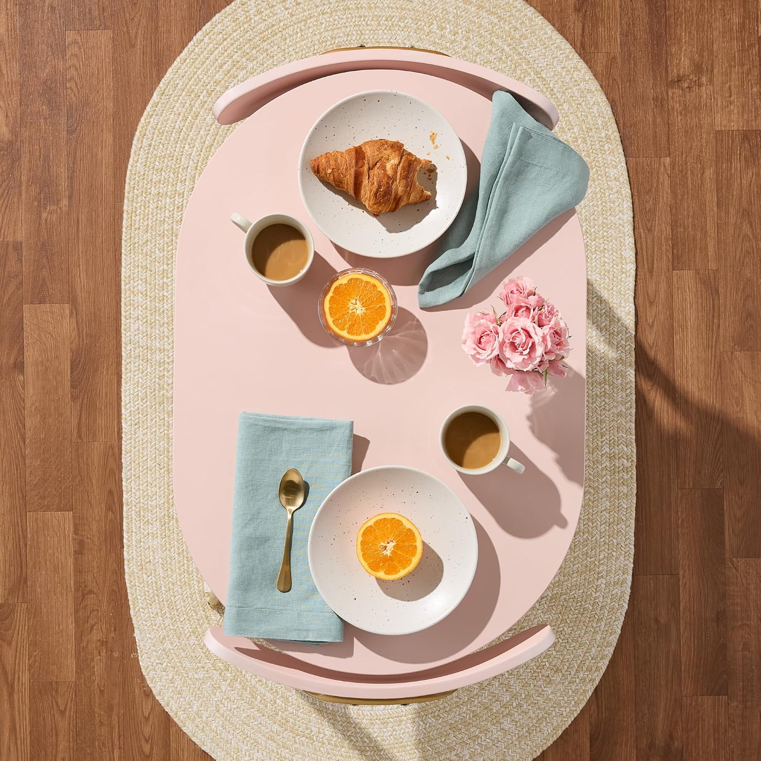 Best Choice Products 3-Piece Oval Dining Table Set,Modern Small Kitchen Dinette w/ 2 Chairs, Metal Frame, Curved Backrests - Pink/Gold