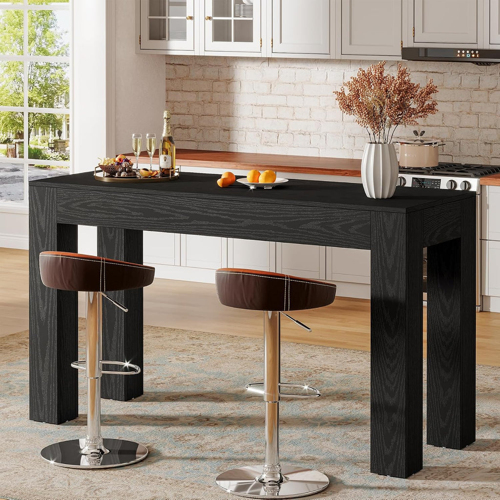 Tribesigns 63' Long Bar Table, Wooden Counter Height Table with 4 Legs, Rectangular Pub Table for Kitchen, Home Bar & Living Room, Rustic Brown (Black)