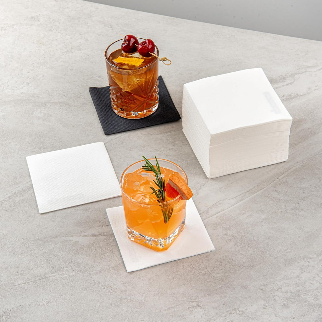 Restaurantware Luxenap 9.5 X 9.5 Inch Linen-Feel Cocktail Napkins 1600 Paper Napkins - ¼ Fold Air-Laid White Paper Table Napkins Disposable For Kitchens And Tables