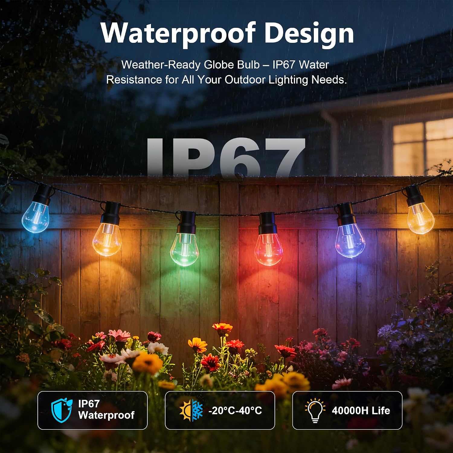 Beizelte Outdoor String Lights, 200FT RGB+IC Outside Light Dimmable Shatterproof LED Bulbs, IP67 Waterproof Chasing Effect Lighting DreamColor Patio Strip Lights for Backyard, Balcony, Outdoor Living