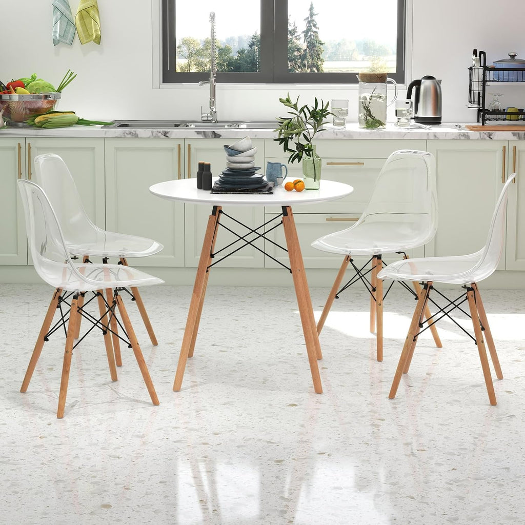 Tangkula Round Dining Table Set for 4, Modern Circle Kitchen Table & 4 Chairs with Ergonomic Seats and Solid Wood Legs, 5-Piece Dining Room Set for Small Spaces, Kitchen, Living Room