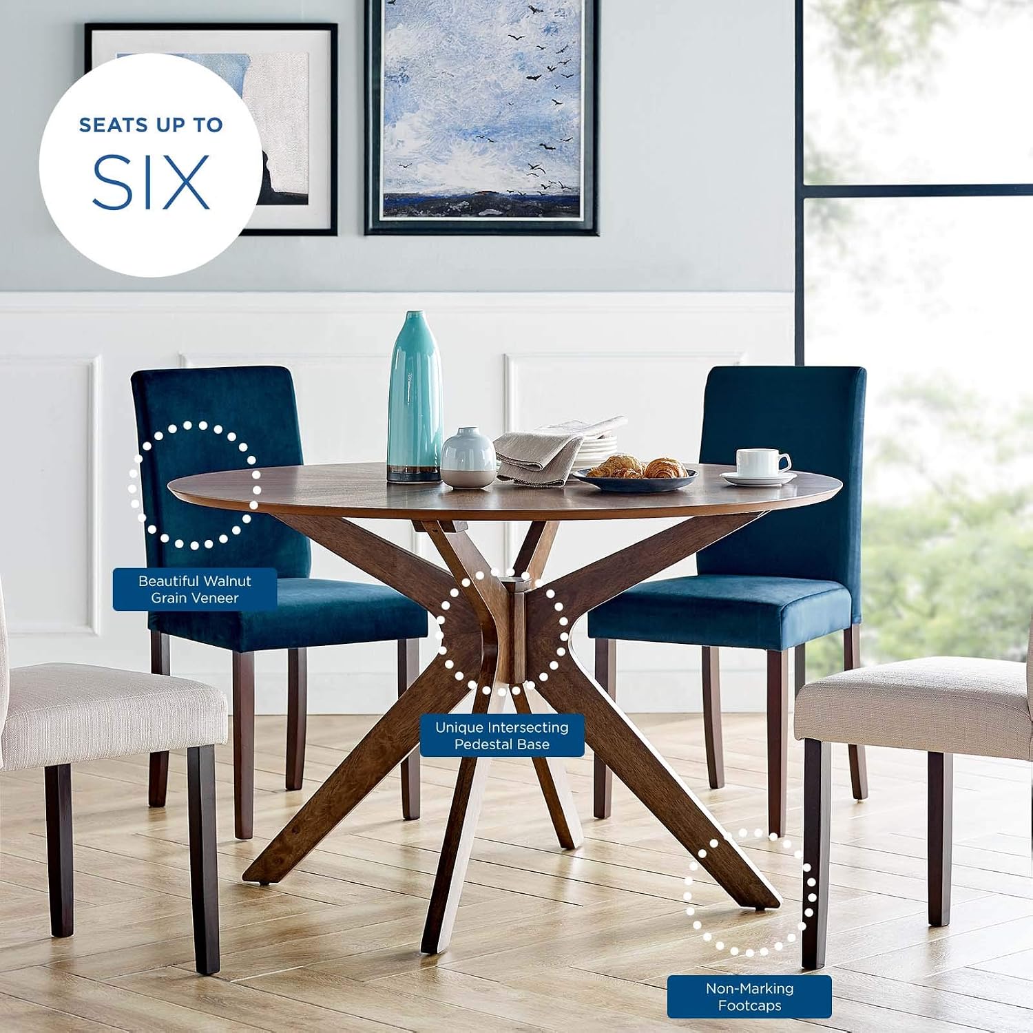 Modway Crossroads 47' Round Wood Dining Table, Walnut