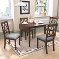 Harper & Bright Designs 5-Piece Wood Drop Leaf Dining Table Set with 4 X-Back Chairs, Space-Saving Breakfast Nook Dining Set, Brown + Grey Cushion