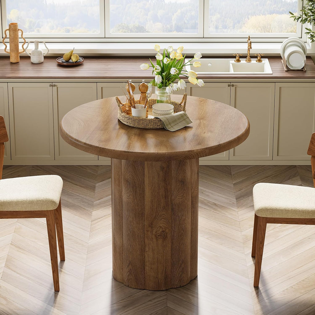 Tribesigns 31.5-Inch Round Dining Table for 2-4 People, Small Kitchen Table with Sturdy Base for Dining Room, Living Room (Brown)