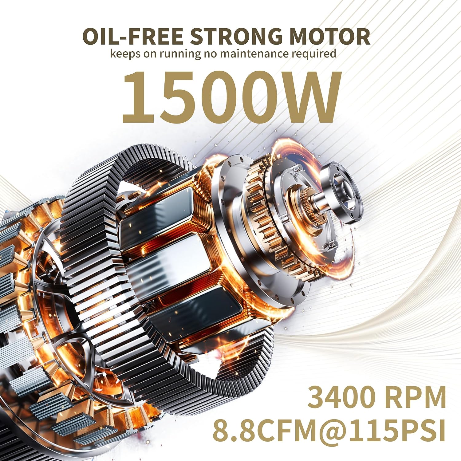 BairDplusL 3.2 Gallon Ultra Quiet Air Compressor 110V/60Hz 1.5HP 8.8CFM, MAX 115PSI Steel Tanks Oil-Free 70dB Noise Level Light & Quiet Portable Air Compressor for Auto Repair Spray Painting