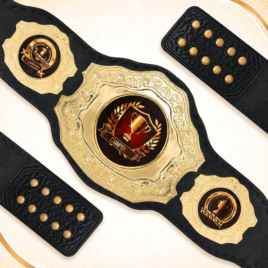 HANDSY Die Cast Heavy Championship Belt Adult – Real Leather Trophy Belt for Sports, Awards, Gifts, Events, Wrestling, and Prizes