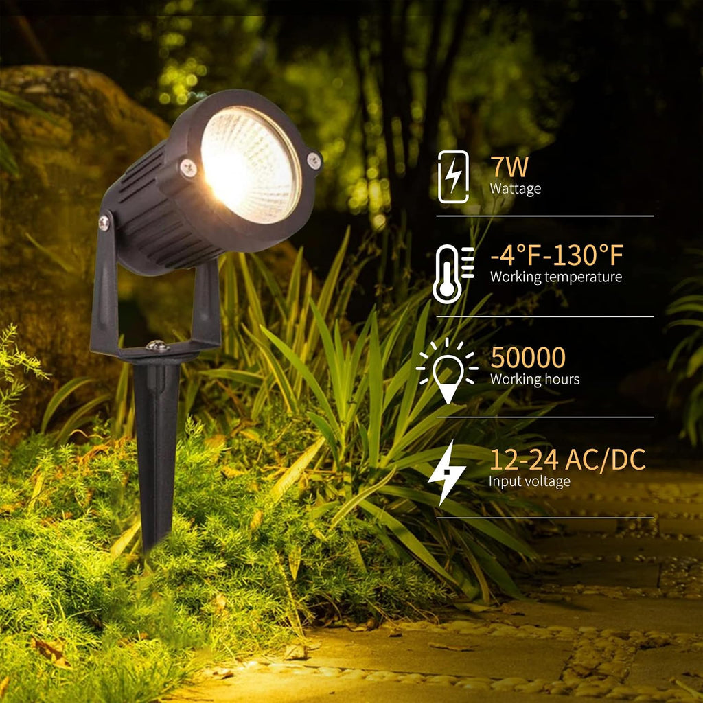 REEGOLD Low Voltage Landscape Lights Outdoor: 7W 700LM LED Landscape Lighting with Connectors for Tree Garden Yard Pathway | 12V 24V Warm White 2700K Spotlights | IP65 Waterproof | 24 Pack