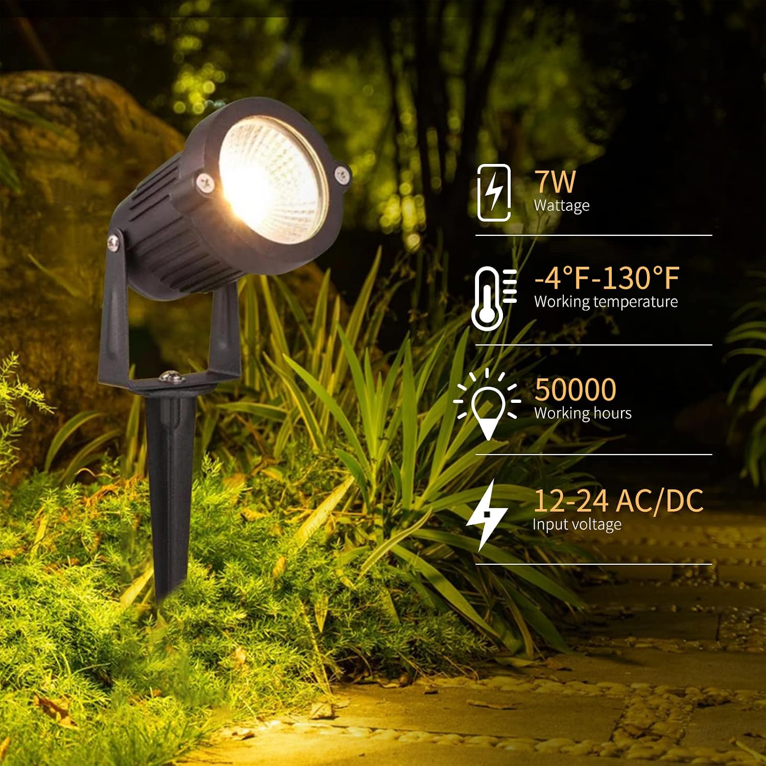 REEGOLD Low Voltage Landscape Lights Outdoor: 7W 700LM LED Landscape Lighting with Connectors for Tree Garden Yard Pathway | 12V 24V Warm White 2700K Spotlights | IP65 Waterproof | 24 Pack