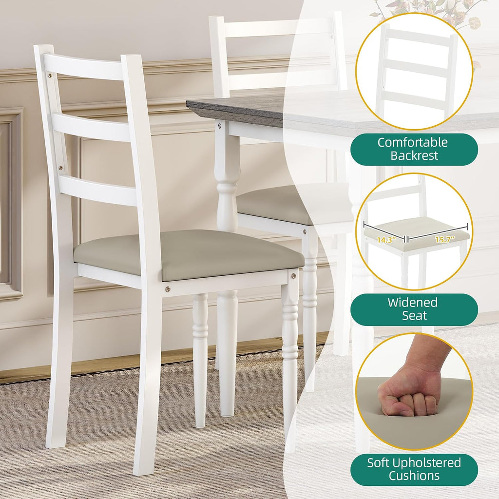 YITAHOME 5-Piece Dining Table Set for 4, Farmhouse Dining Room Table with Chairs Faux Leather Upholstered, Rectangular Kitchen Dinner Table Set for Small Spaces & Apartment, White Grey