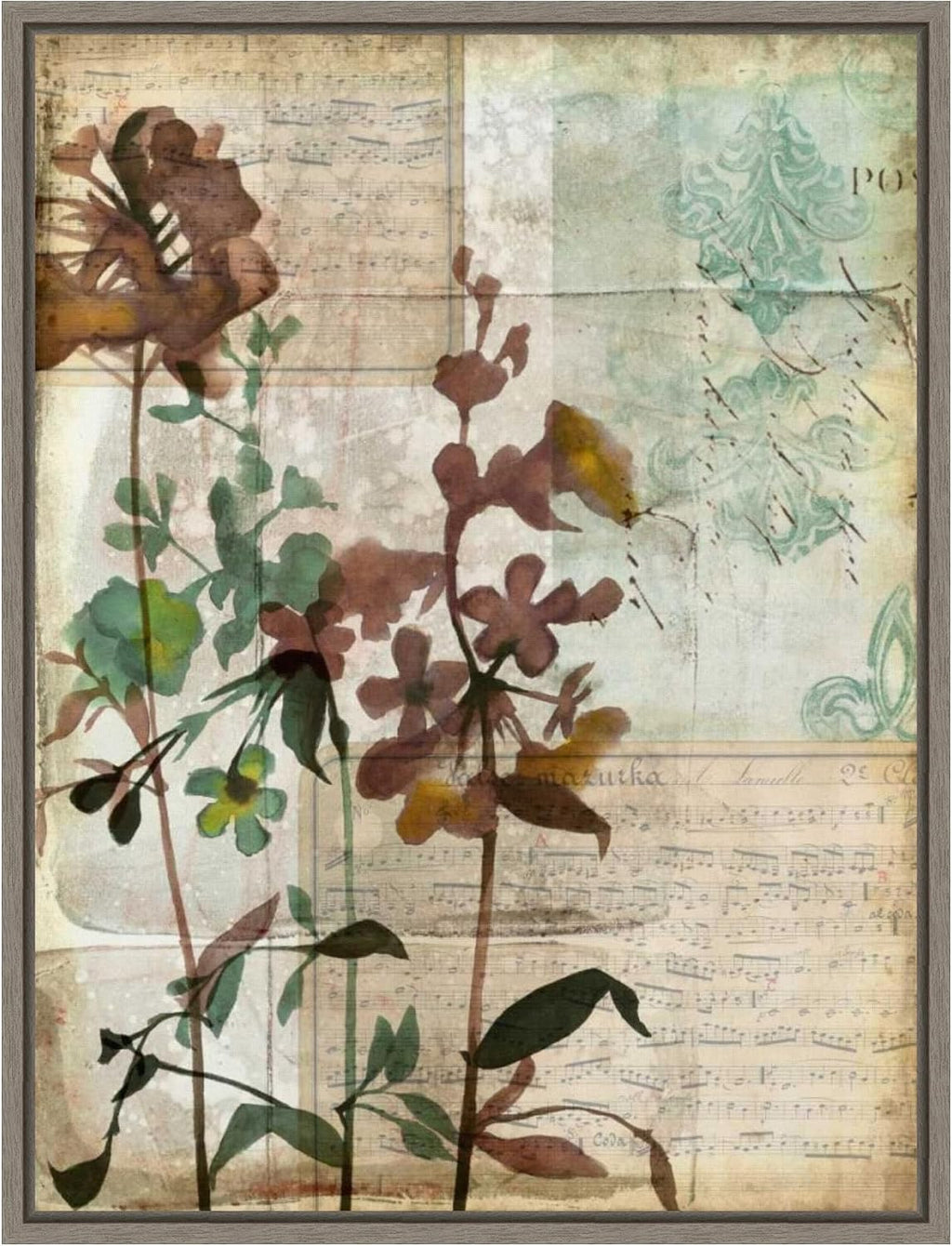 Amanti Art Framed Canvas Wall Art 30x23 Music Box Floral I by Jennifer Goldberger, Framed Wall Art Canvas, Flowers Artwork, Country Rustic Decor, Large Poster Painting for Living Room, Bedroom,
