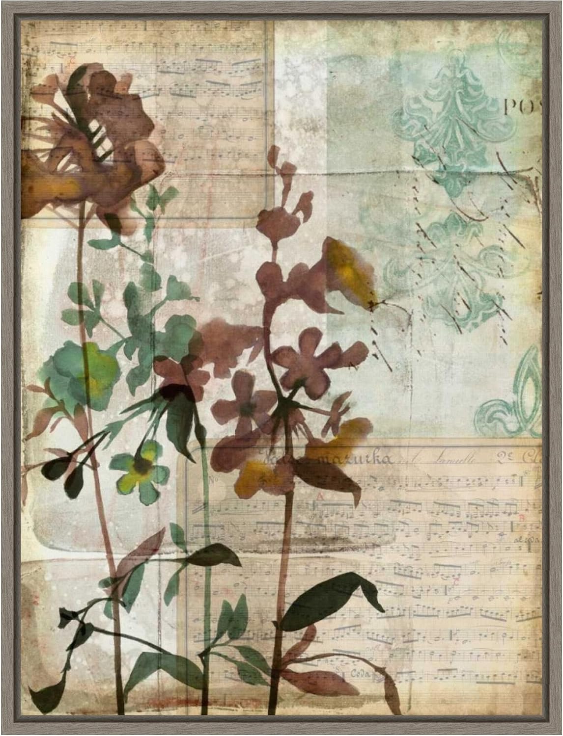 Amanti Art Framed Canvas Wall Art 30x23 Music Box Floral I by Jennifer Goldberger, Framed Wall Art Canvas, Flowers Artwork, Country Rustic Decor, Large Poster Painting for Living Room, Bedroom,