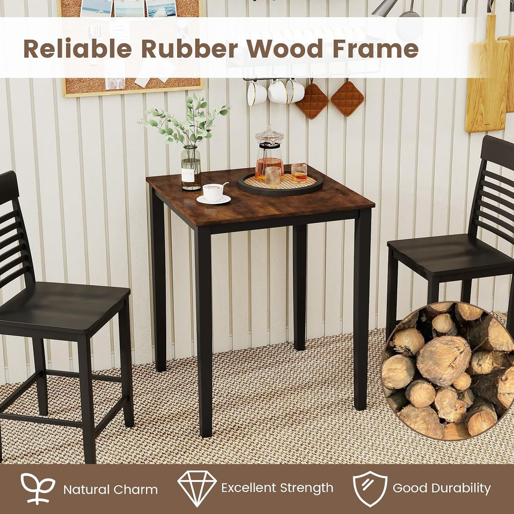 Giantex Square Dining Table for 2-4, 30'x30'x36' Kitchen Table with Solid Rubber Wood Frame, 220lbs Capacity, Space-Saving Dinner Tables for Small Space, Dining Room, Living Room, Pub (Brown + Black)