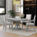 LUMISOL Round Dining Table Set for 4, 5-Piece Extendable Kitchen Table Set with 4 Upholstered Chairs, Farmhouse Table and Chairs Set for Kitchen, Dining Room, Living Room, Antique Grey
