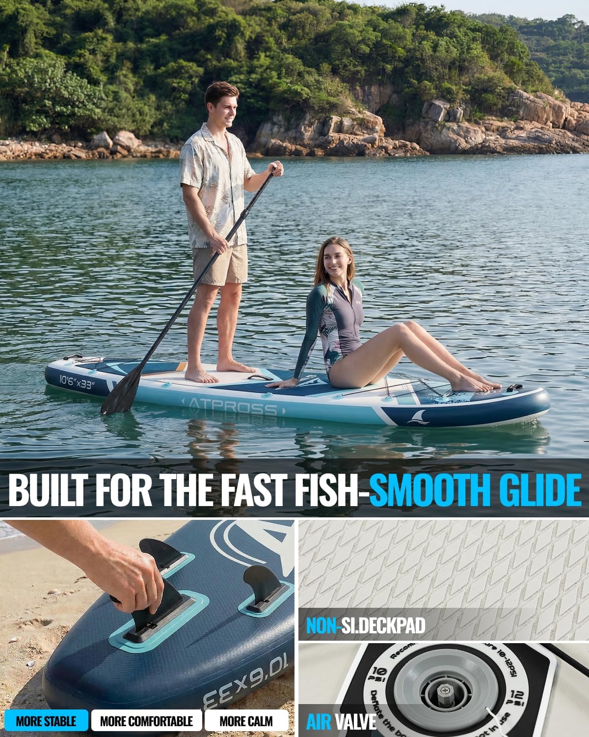 10'6''x33''Inflatable Stand Up Paddle Board, 400lbs Extra Wide Stand Up Paddleboard with Kayak Seat, Anti-Slip EVA Deck Premium SUP Accessories Kit, Non-Slip Stable Deck Boat