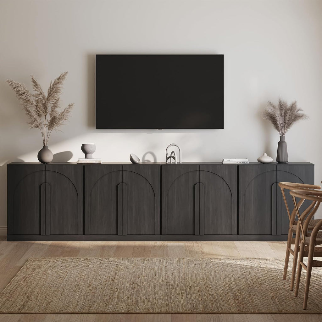 BELLEZE 4-Piece Modular TV Stand Set -Modern Entertainment Center with Wide Wooden Handle,Sideboards with Adjustable Shelves,Classic Media Console Table Cabinet for Living Room (Ebony)
