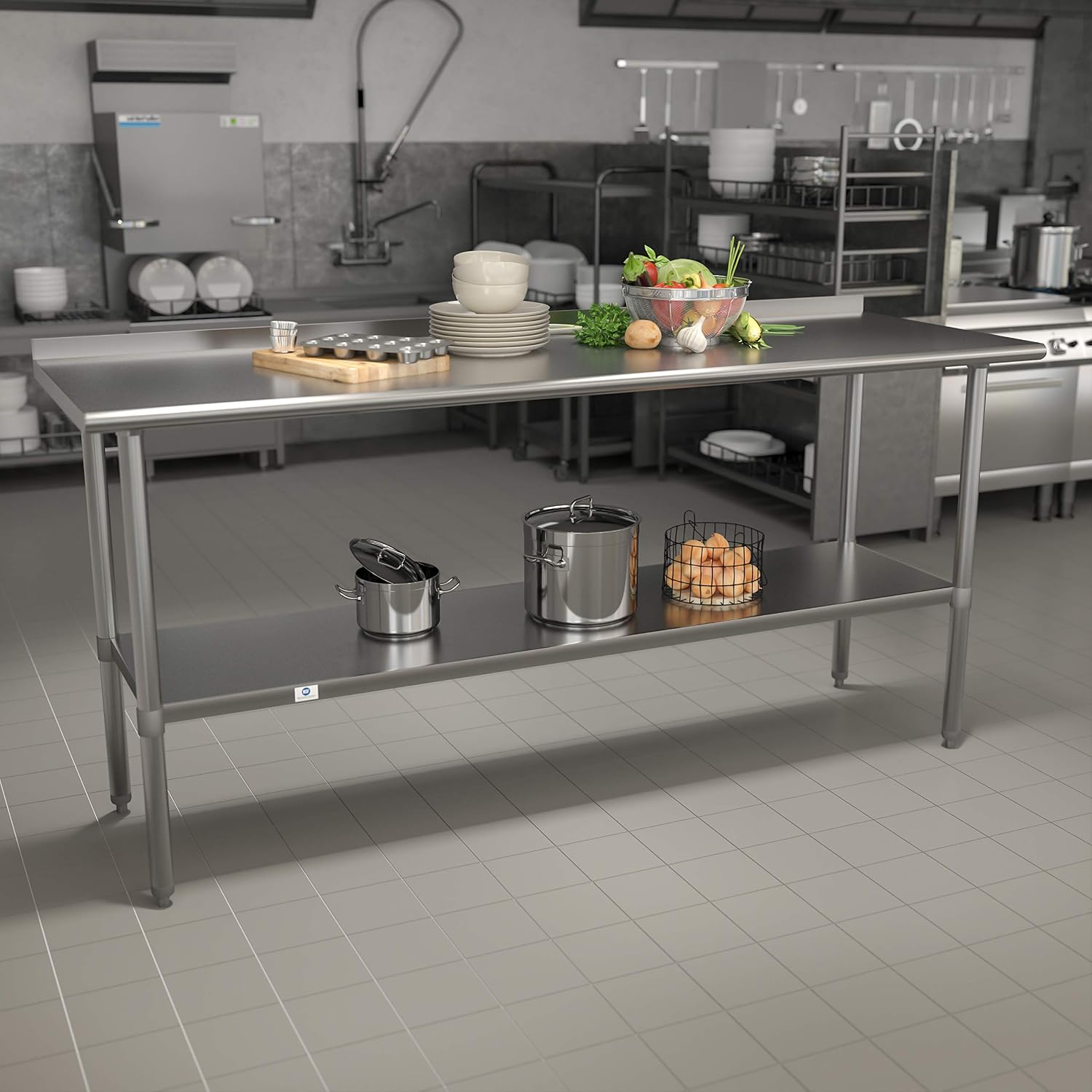 Flash Furniture Reader Stainless Steel 18 Gauge Prep and Work Table with 1.5' Backsplash and Undershelf - NSF Certified - 72'W x 30'D x 36'H