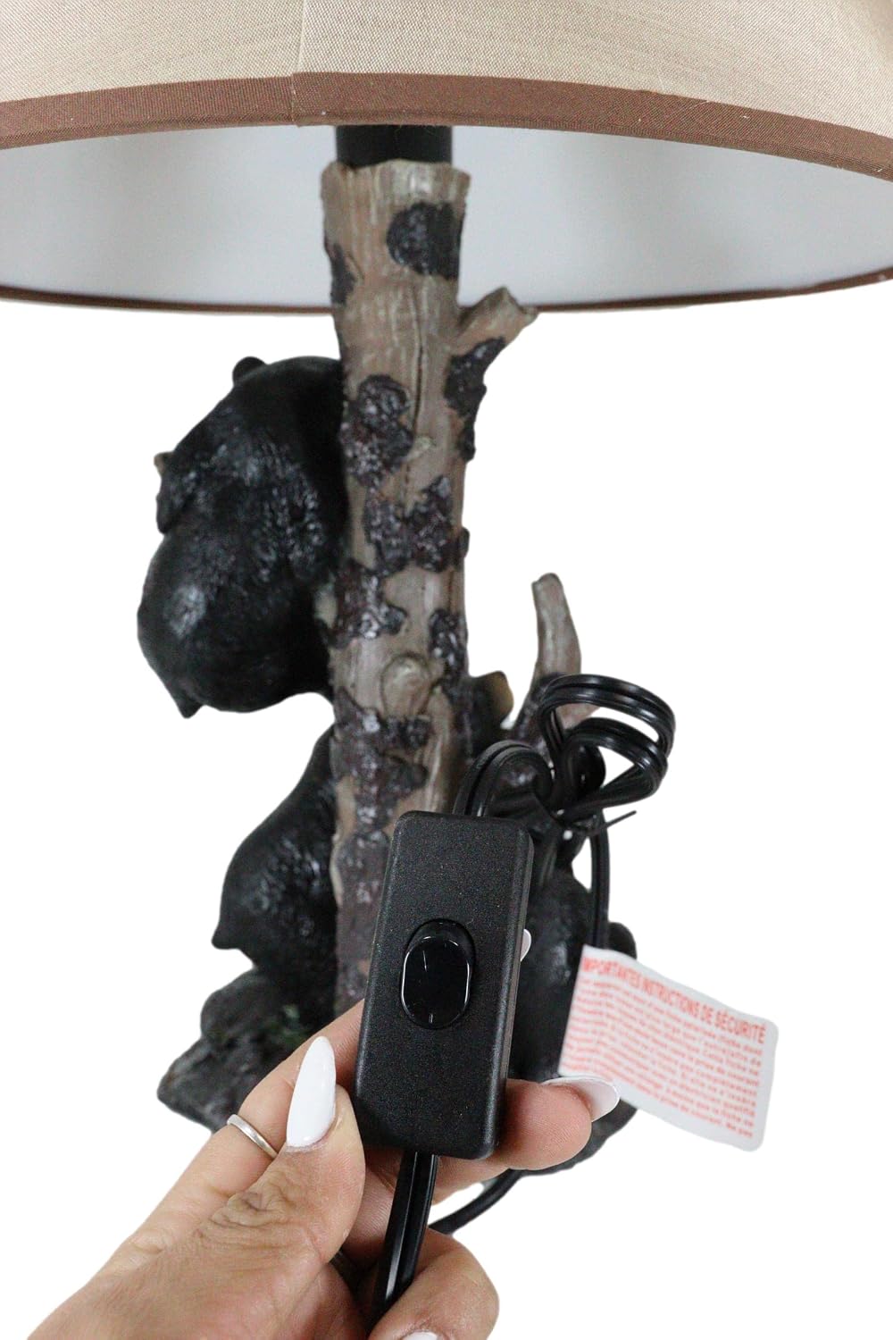 Ebros Wildlife Whimsical Climbing Black Bear Cubs Table Lamp Statue Decor with Bear Face Printed Shade Three Cuddly Sibling Bears Little Rascals Playing by Tree Desktop Lamp (Set of 2)