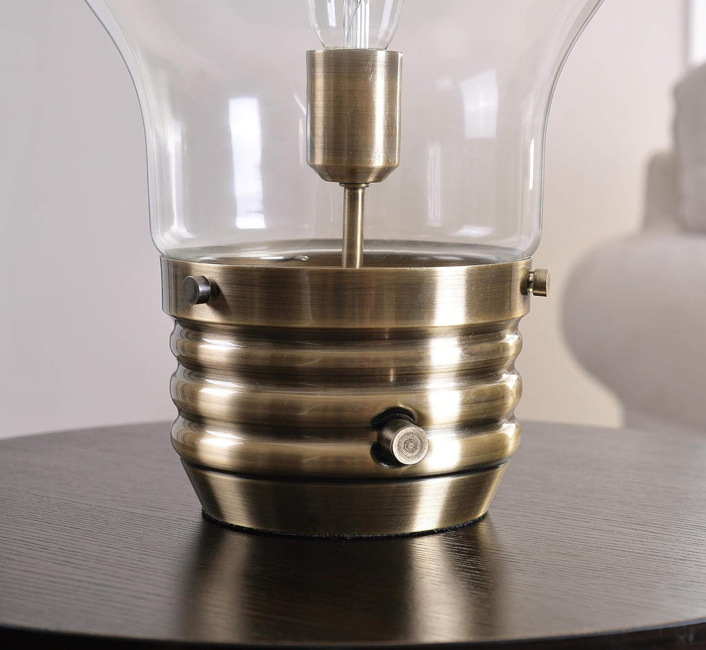 Kenroy Home 32462AB Edison Table Lamp with Antique Brass Finish, Rustic Style, 18' Height, 11.438' Width, 11.438' Depth
