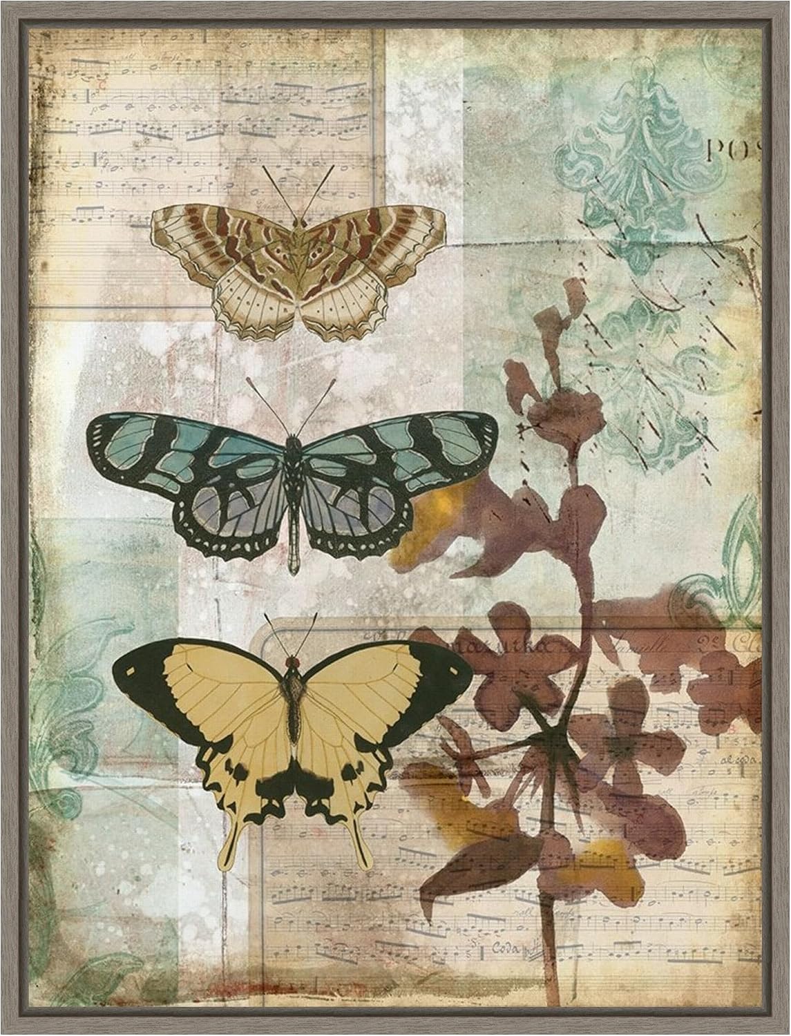 Amanti Art Framed Canvas Wall Art 30x23 Music Box Butterflies I by Jennifer Goldberger, Framed Wall Art Canvas, Animals Artwork, Country Rustic Decor, Large Poster Painting for Living Room, Bedroom,