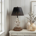 Vintage Table Lamp with Black Distressed Shade, 28' Tall Classic Pedestal Base, Rustic Farmhouse Bedside or Entryway Lighting Fixture