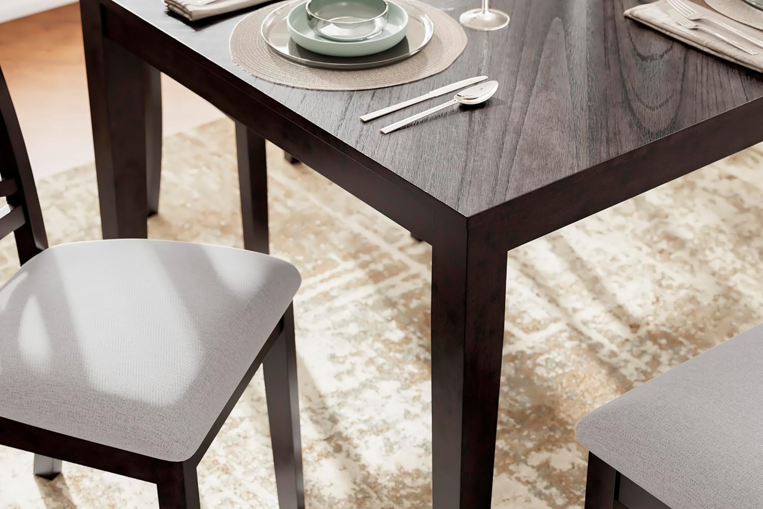 Signature Design by Ashley Langwest Dining Room Table Set, 4 Upholstered Chairs and Bench, Seats 6, Cushioned Seats, Wood, Cherry Brown