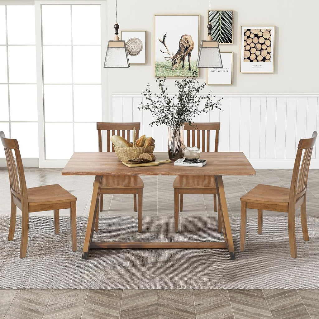COLAMY Farmhouse Dining Chairs Set of 2, Light Brown Wooden Dining Room Chairs, Windsor Spindle High Back Side Chairs, Armless Rubberwood Kitchen Table Chairs