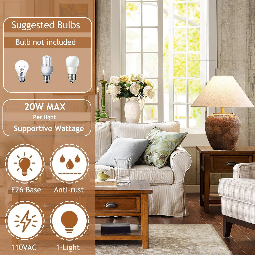 DJAMEL Rustic Farmhouse Clay Pot Lamps 19.6' Tall Ceramic Table Lamp Simple Textured Brown Ceramic Lamp Body with White Textured Shade Bedside Nightstand Lamp for Living Room Bedroom Office