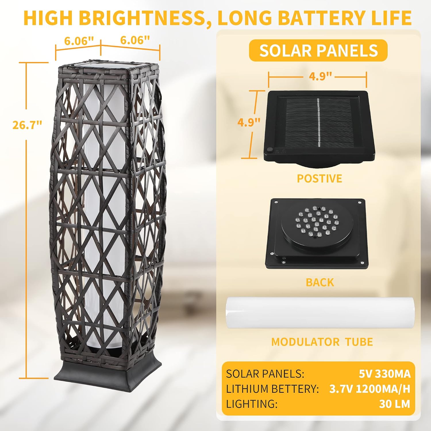 Solar Powered Outdoor Floor, 2 Piece Solar Outdoor Floor Lamps Lanterns Waterproof, Resin Wicker Weather-Resistant Rattan Deck Light for Patio, Lawn, Porch, Garden