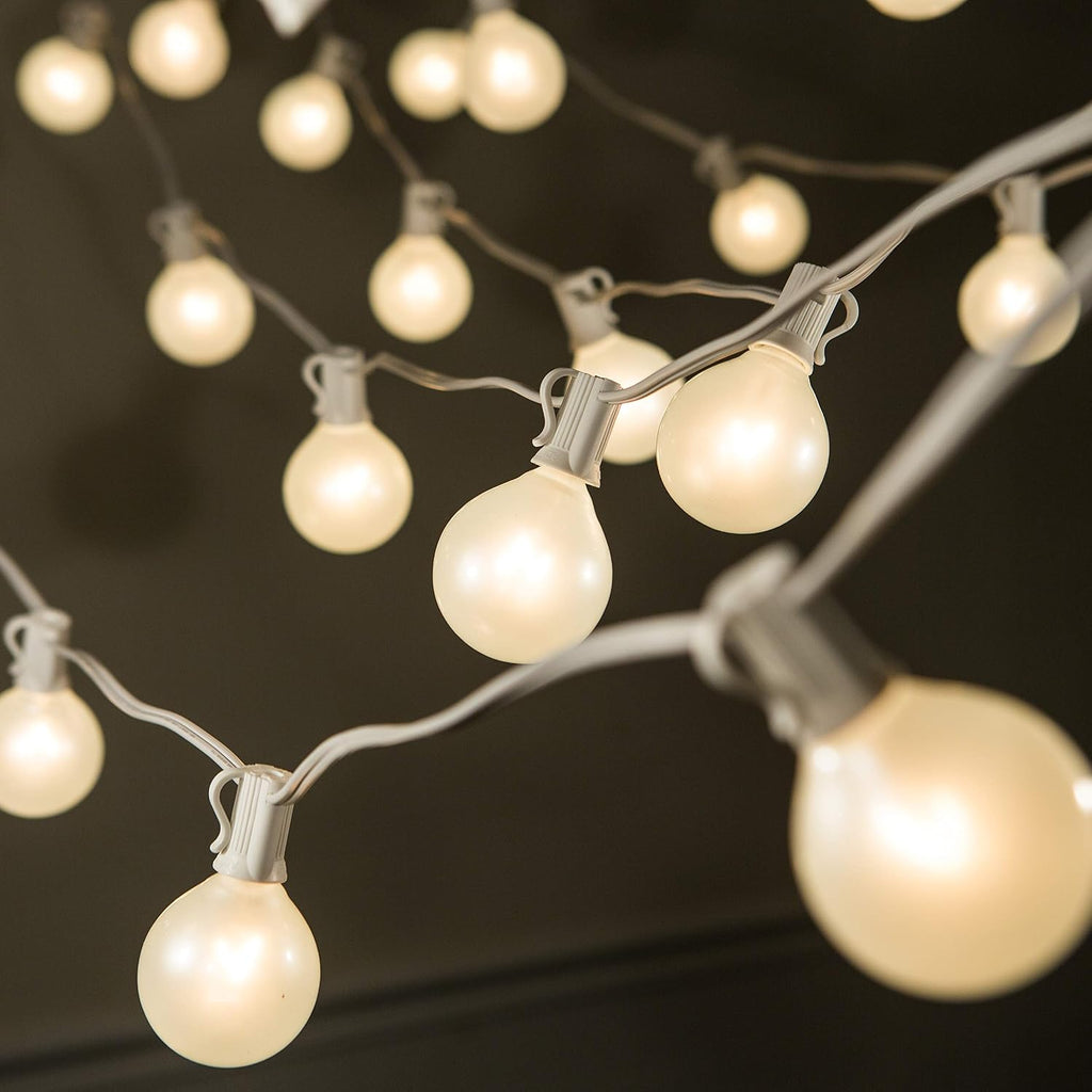 Hometown Evolution, Inc. 100 Foot Outdoor Globe Patio String Lights - Set of 100 G50 White Pearl 2 Inch Bulbs with White Cord