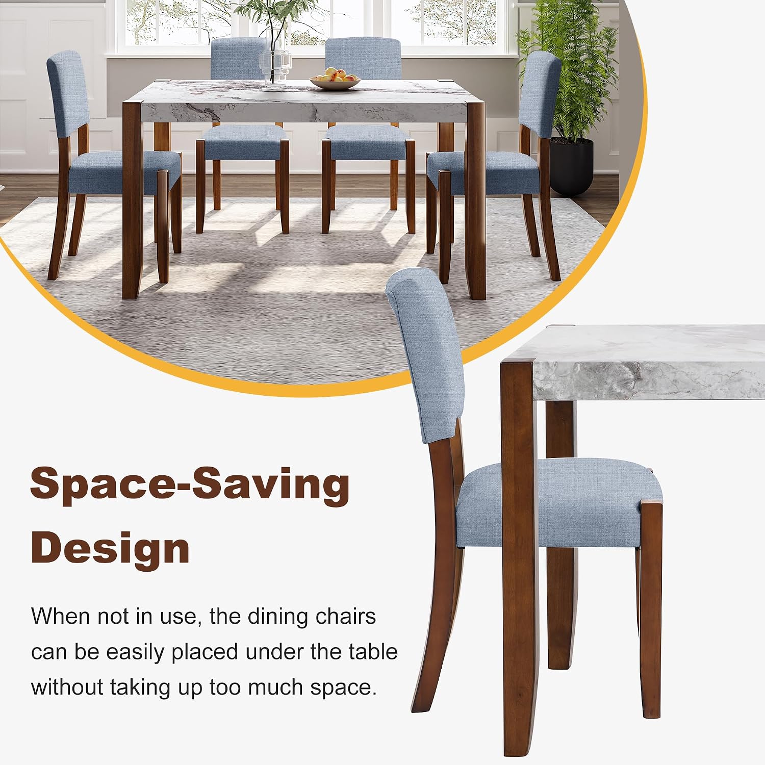 Merax Modern 5 Piece Dining Table Set for 4,Faux Marble Style Kitchen Table Set with One Rectangle Table and 4 Dining Chairs for Dining Room Table Set for Small Place