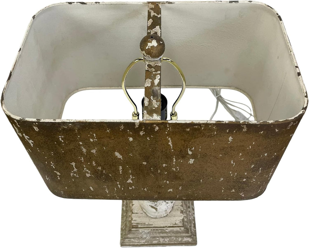 French Country Table Lamp, 21 Inch Rustic Distressed Wood Base with Metal Shade, Vintage Farmhouse Accent Lamp for Bedroom or Living Room