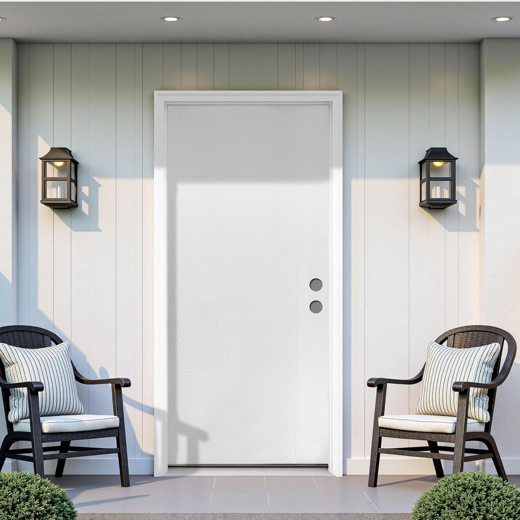 36' x 80' Fiberglass Entry Door, Left-Hand Inswing, Modern Horizontal Line Design, Textured Finish Exterior Front Door, Durable, Knock-Down, Insulated & Ready to Paint
