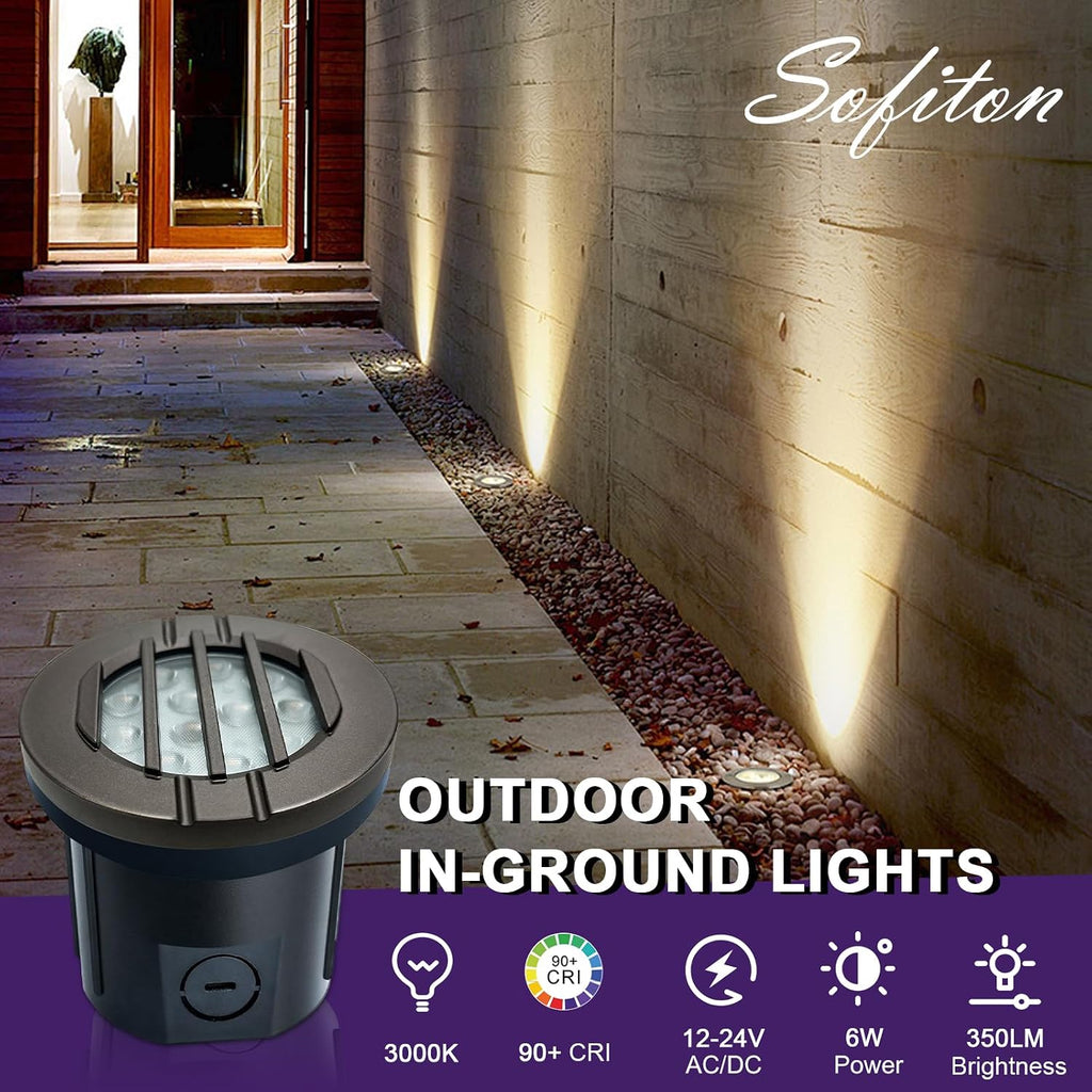 6W Well Lights, Grated Top, 3000K, 12-24V AC/DC, Outdoor In-ground Lights with Wire Connectors, IP65 Waterproof Low Voltage Lighting for Garden Fence Pathway Deck, ETL Certified, 12 Pack