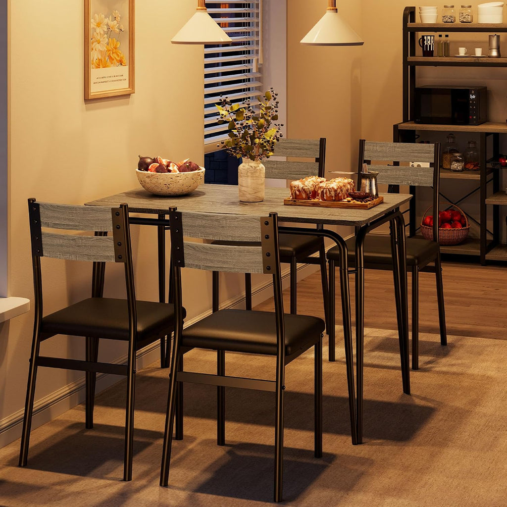 GarveeHome Dining Table for 2, Small Table and Chairs Set of 2, Square Dinette Set for 2, 3 Piece Kitchen & Dining Room Sets for Small Space (Oak, Table with 4 Upholstered Chairs)
