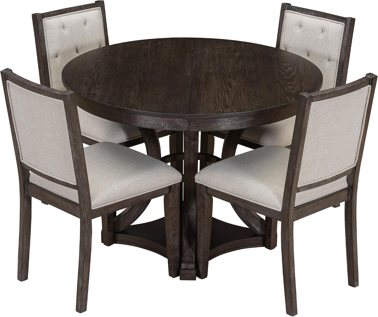 Bellemave Extendable Dining Table Set for 4, 5-Piece Retro Round Table Set with 4 Upholstered Chairs, Round Table with a 16' W Leaf, Oval Kitchen Table Set with Extendable Table (Espresso)
