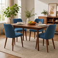 GarveeHome Linen Dining Chairs Set of 2 Upholstered Fabric Dining Chair with Wood Legs, Wing Backrest, Wooden Kitchen Chairs with Thick Cushions, Leveling Feet for Dining Room, Living Room, Blue