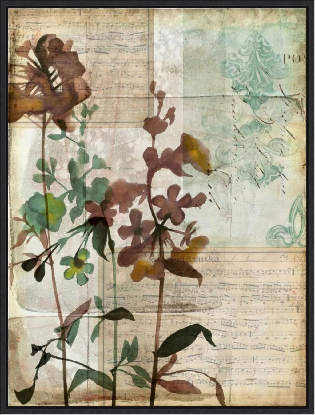 Amanti Art Framed Canvas Wall Art 42x32 Music Box Floral I by Jennifer Goldberger, Framed Wall Art Canvas, Flowers Artwork, Modern Decor, Oversize Poster Painting for Living Room, Bedroom, Bathroom,