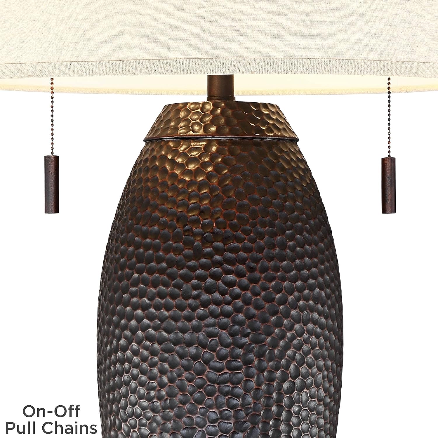 Franklin Iron Works Noah 31' Tall Vase Large Farmhouse Rustic Mission Western End Table Lamps Set of 2 Pull Chain Brown Hammered Bronze Finish Living Room Bedroom Bedside Nightstand Oatmeal Shade
