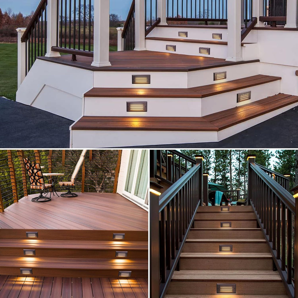 SUNVIE Low Voltage Step Lights Outdoor 5W LED Stair Lights with Horizontal Louver Faceplate Deck Lights for Steps Stairs Fences 12V 3000K 3.2FT ETL Listed Wire, Fastlock2 Connectors Included, 12 Pack
