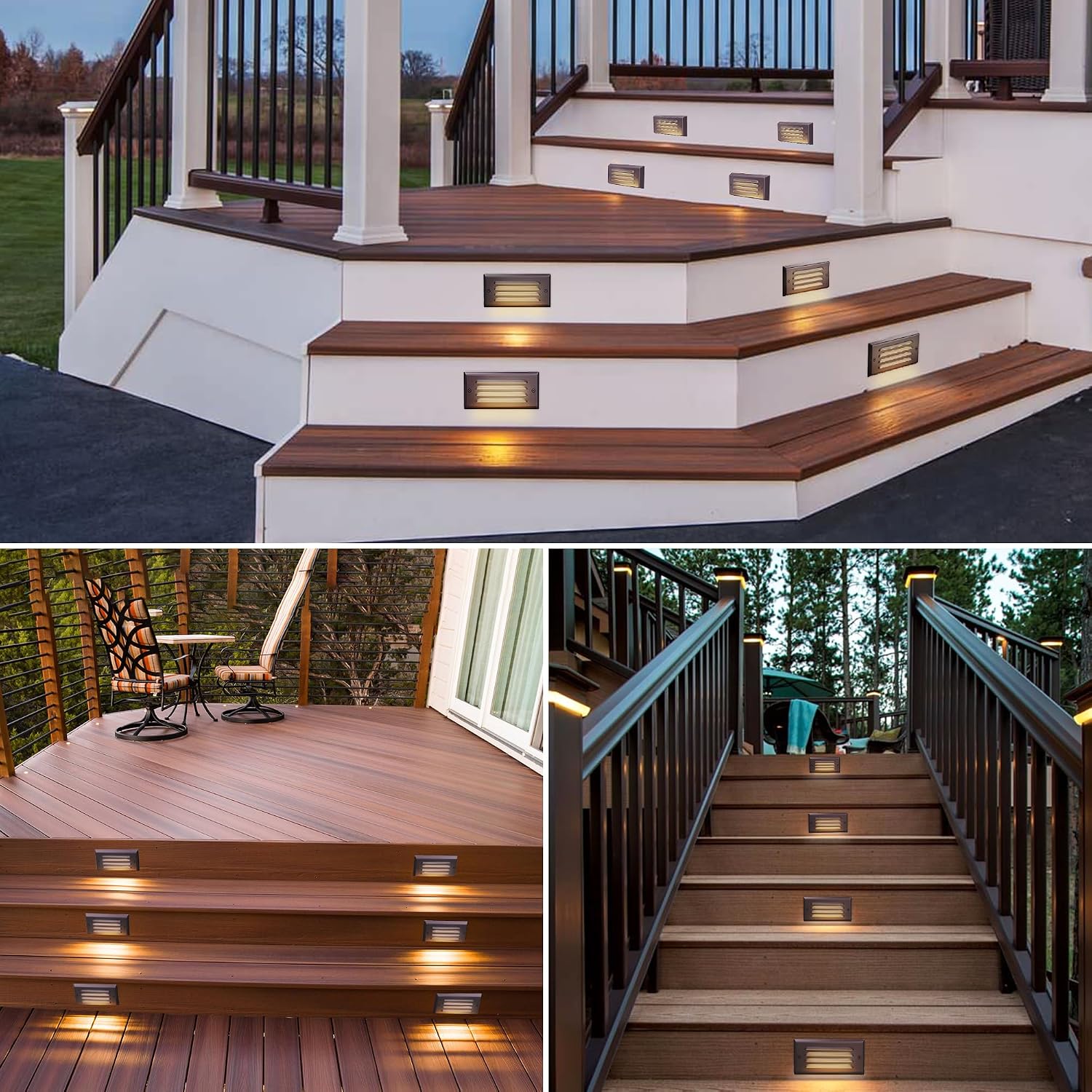 SUNVIE Low Voltage Step Lights Outdoor 5W LED Stair Lights with Horizontal Louver Faceplate Deck Lights for Steps Stairs Fences 12V 3000K 3.2FT ETL Listed Wire, Fastlock2 Connectors Included, 12 Pack
