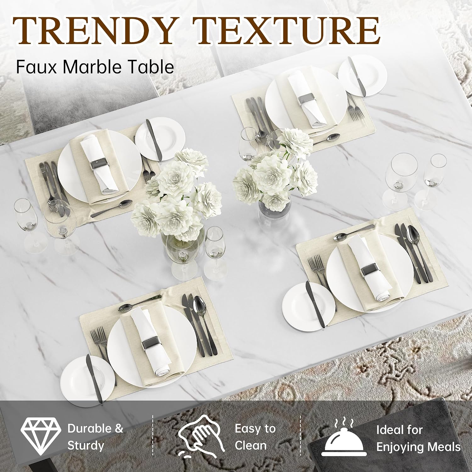 Hooseng Dining Table Set for 4, Faux Marble Small Kitchen Table Chairs Set of 4 with Luxurious Button Tufted Dinner Chairs for Kitchen and Dining