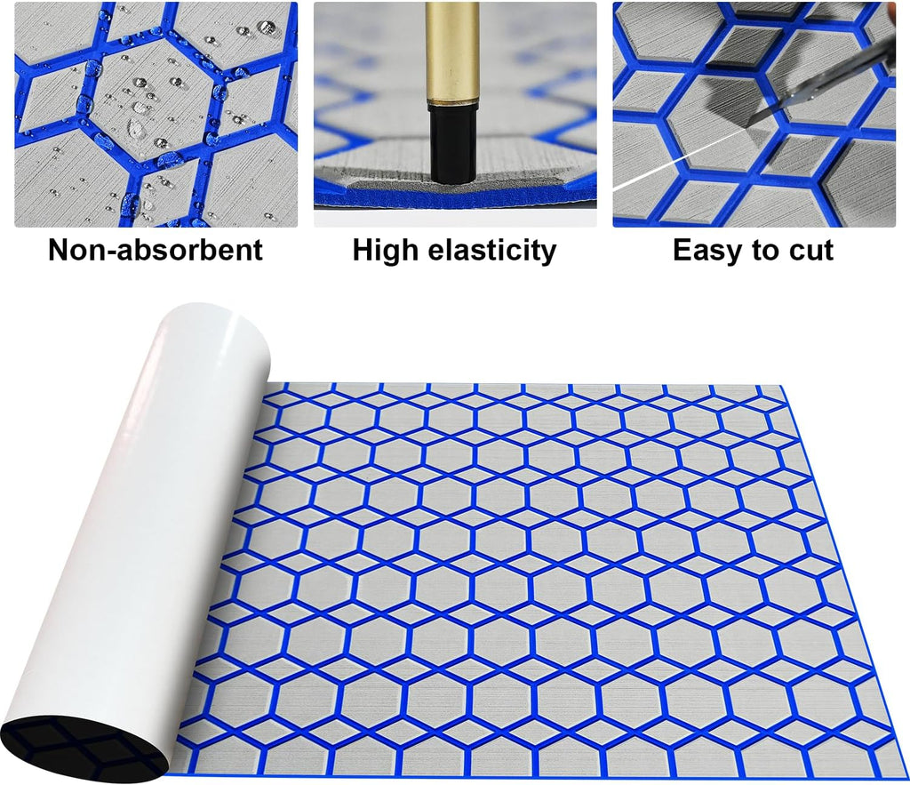KT GuoMei110.24 X47.24 EVA Boat Flooring Diamonds and Hexagons Self-Adhesive Boat Decking Non-Skid mat for Decorate Yacht Pool etc