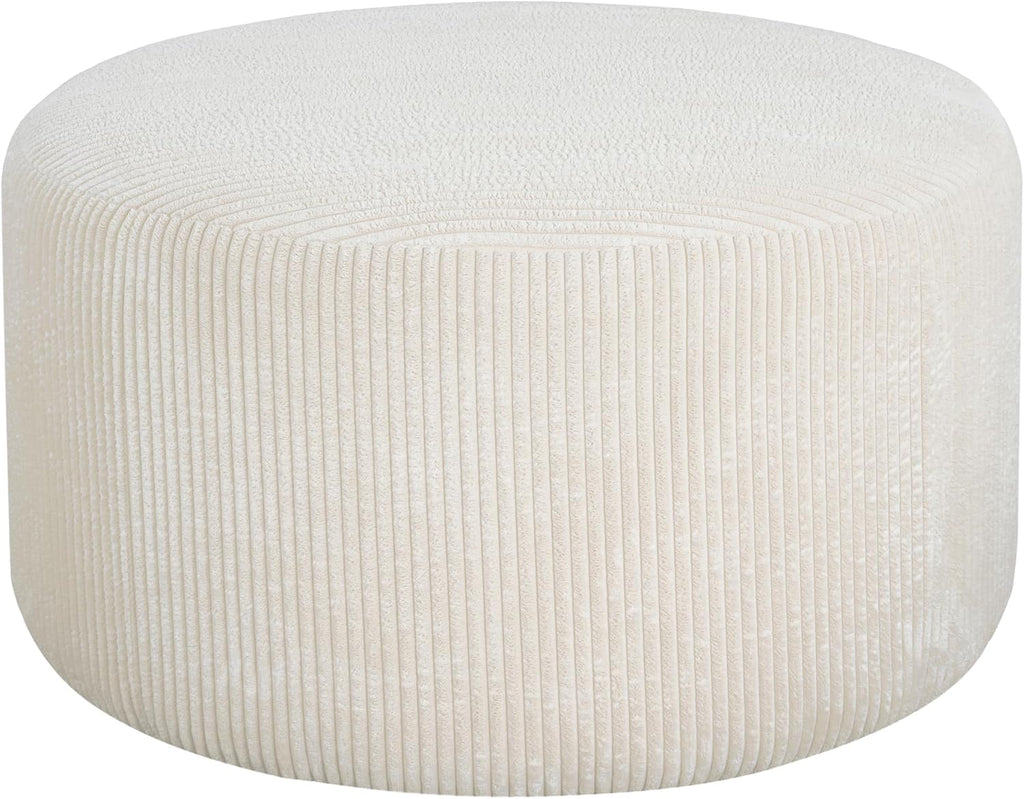 Christopher Knight Home GAVI 30' Ottoman Foot Stool, Corduroy Pouf Footstool Ottoman Seat, Upholstered Foot Chair, Round Footrest, Modern Side Table for Living Room Bedroom Home Decor, Beige