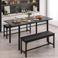 VECELO 3-Piece 63' Extendable Kitchen Table with Benches/Chairs, Modern Breakfast Dinette/Dining Room Set for 4/6/2, Small Space Saving Design, Easy Assembly