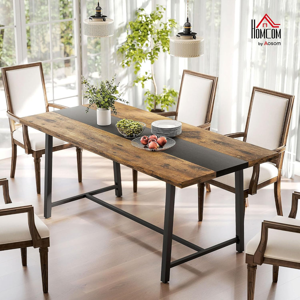 HOMCOM Industrial Dining Table for 8 People, 70.9' Long Rectangular Kitchen Table with Large Tabletop and Steel Legs for Dining Room, Rustic Brown