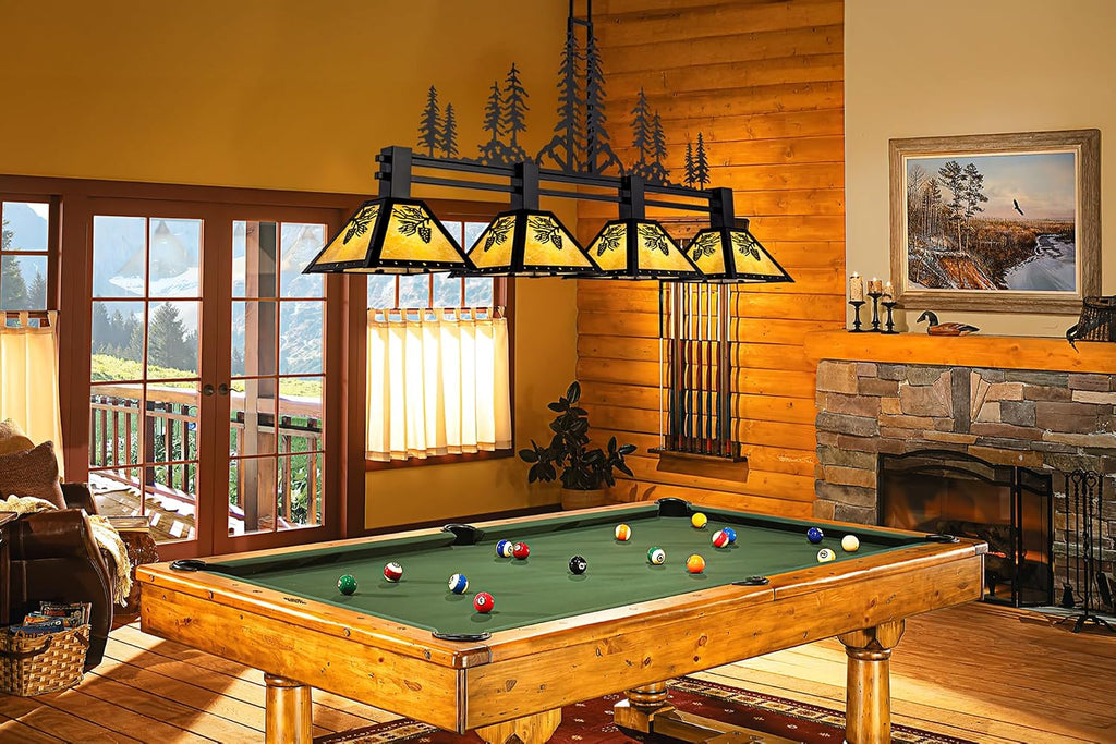TOCHIC 64' Pool Table Light, 4 Lights Tiffany Billiard & Pool Table Lights, Farmhouse Chandelier for Dining Room Rustic Hanging Ceiling Light Fixture for 7 to 9 ft Tables Game Room Basement Bar