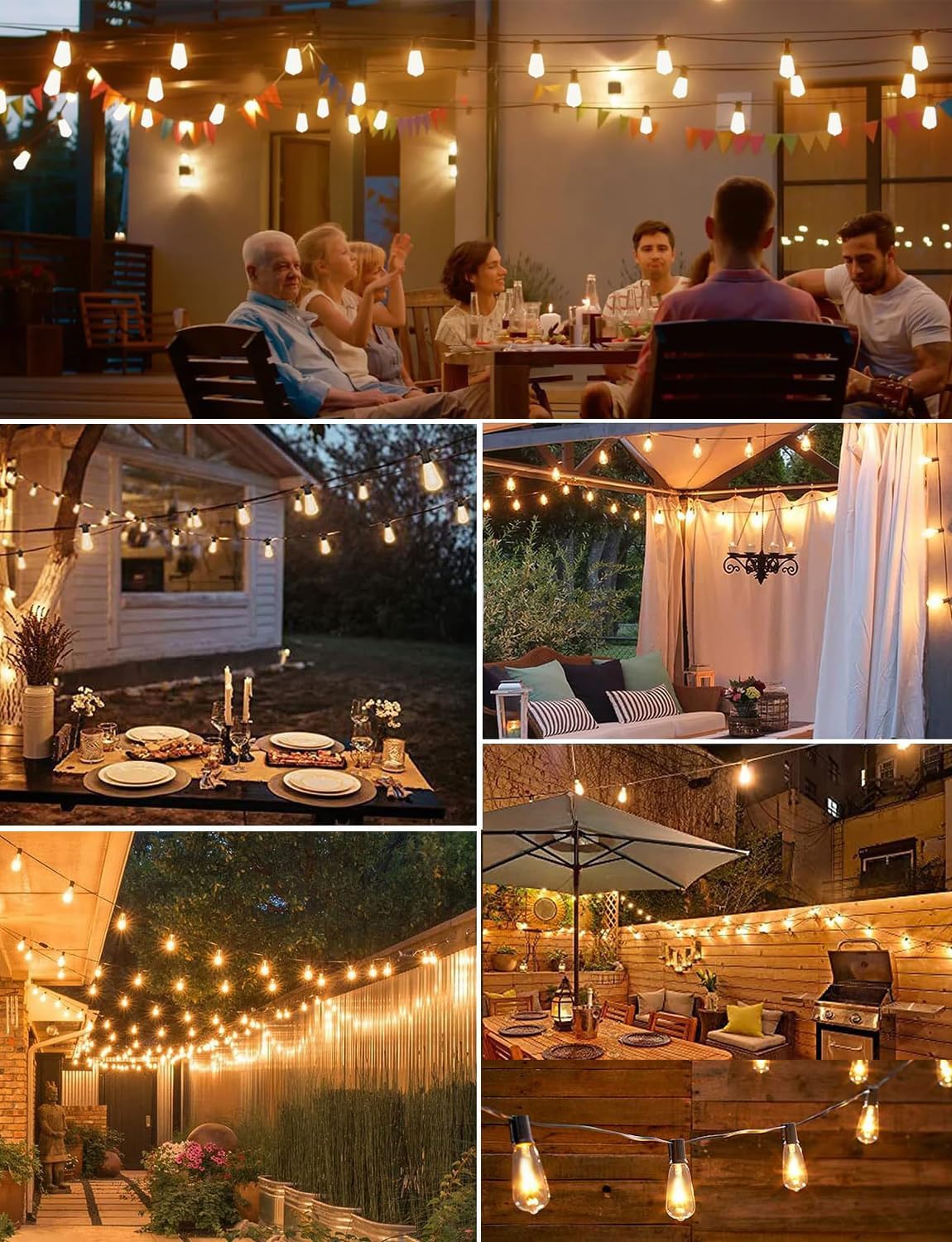 SUFEIMAS Outdoor String Lights Waterproof 400FT (100ft*4) shatterproof Patio Lights for Outside with 212 Vintage dimmable LED Edison Bulbs,Backyard Lights for Fence Garden,Balcony Porch Party Bistro