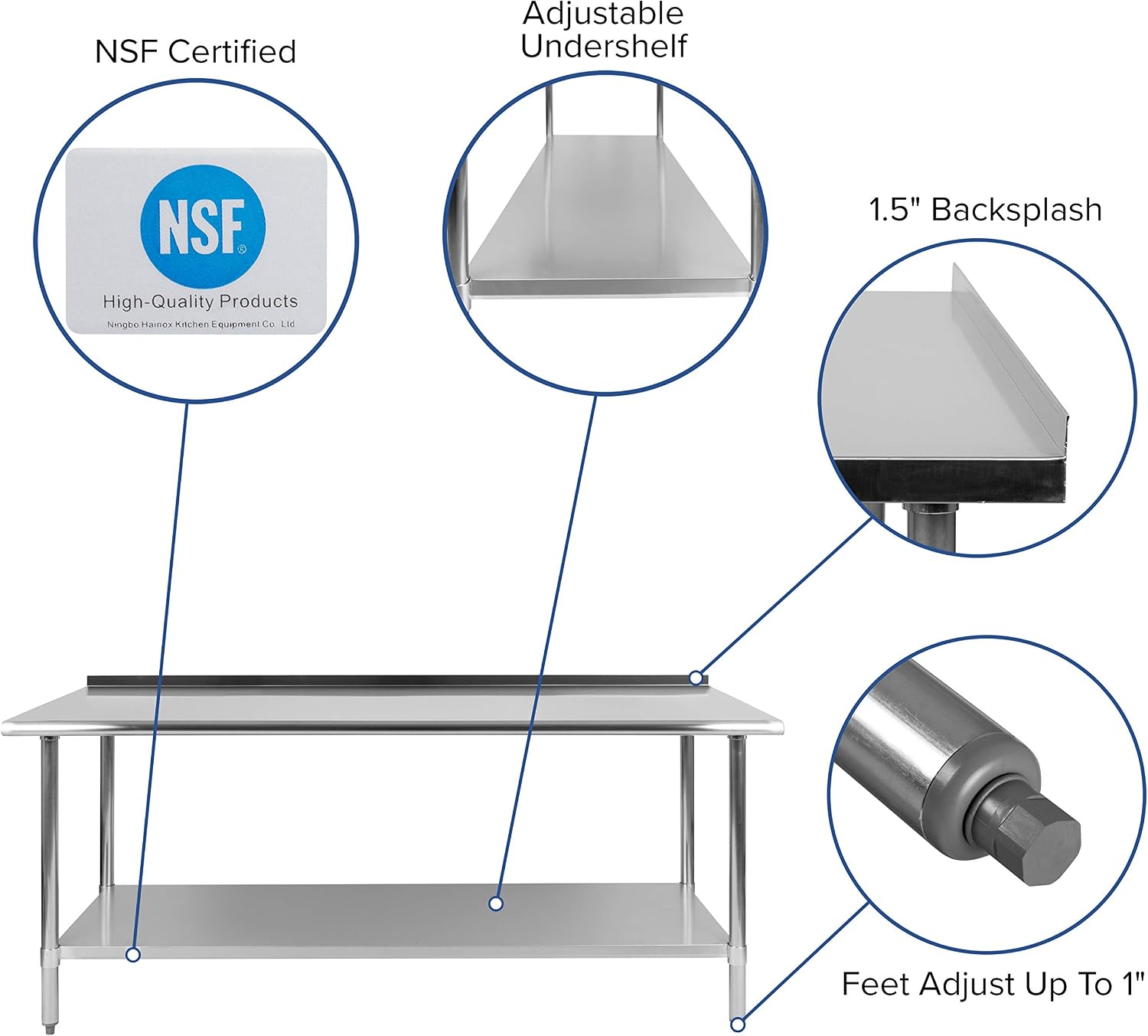Flash Furniture Reader Stainless Steel 18 Gauge Prep and Work Table with 1.5' Backsplash and Undershelf - NSF Certified - 72'W x 30'D x 36'H