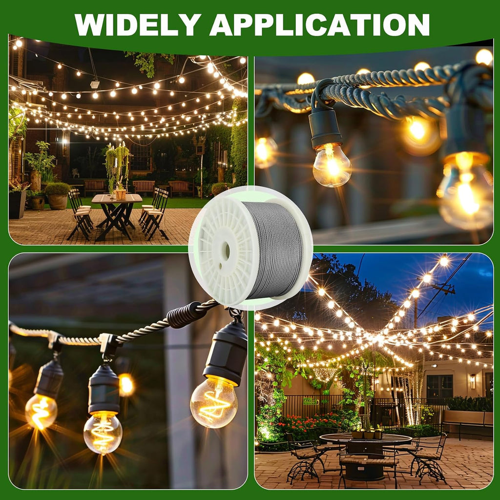 3/32 in Stainless Steel Cable Wire Rope 1000ft, 7x7 Strands Stainless Steel Aircraft Cable, for Deck Railing, String Light Hanging, Marine Rigging, Garden Wire with 300 M2.5 Crimping Loops