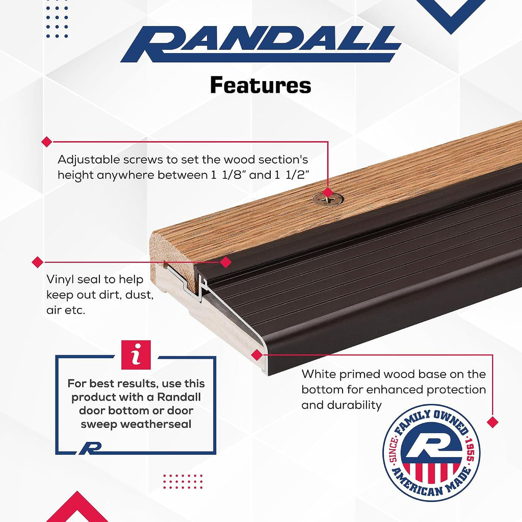 Oak & Aluminum Adjustable Threshold 3 5/8' Wide Adjustable from 1 1/8' to 1 1/2' High (72' Long Brown)